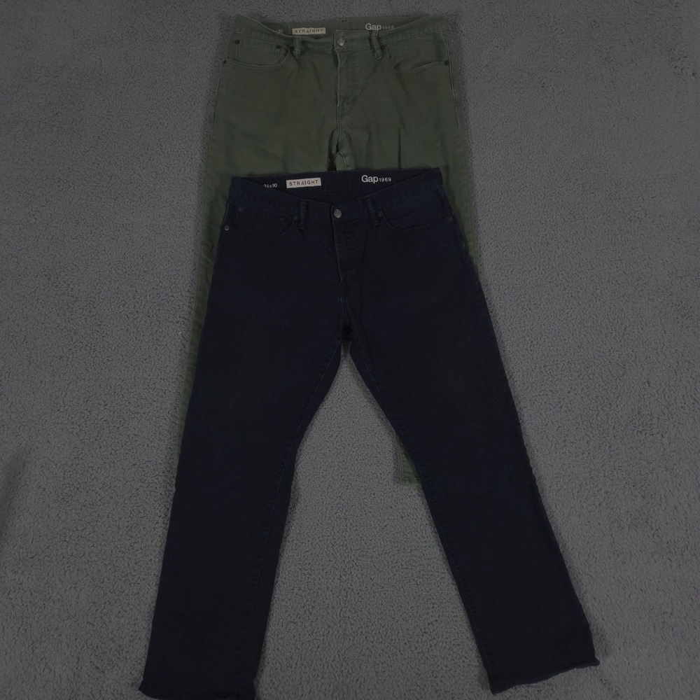 LOT OF 2 Gap 1969 Jeans Mens 34x30 Straight Mid Rise‎ Denim Cotton Preppy Casual